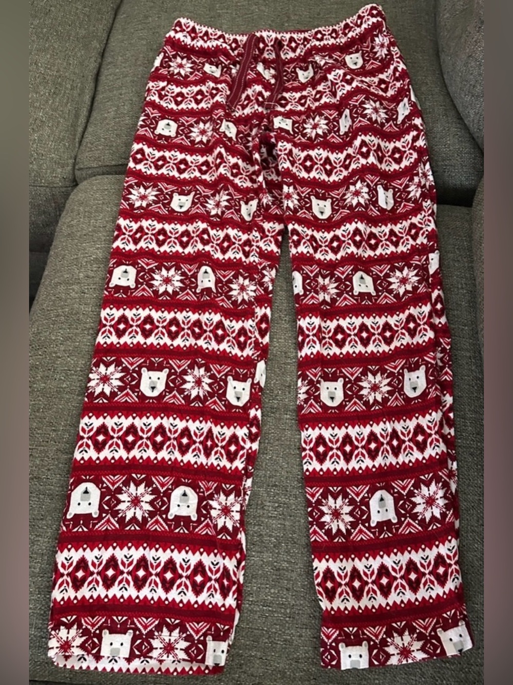 Old Navy Christmas Red Polar Bear Fair Isle Flannel Pajama Pants Women's Size M